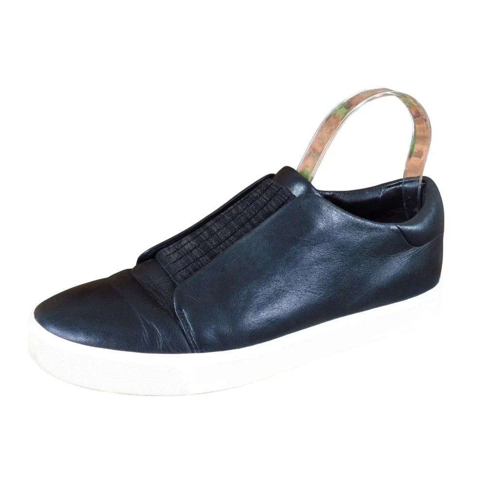 Vince Cantara Women Sneaker Size 8.5 M Everyday Black Leather Slip On Shoe